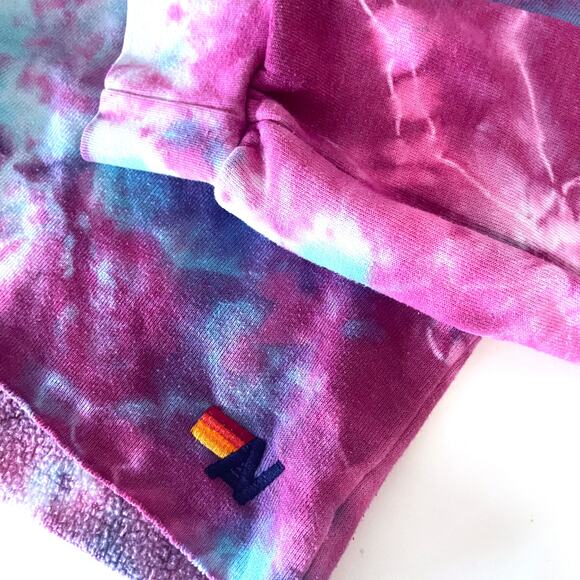 AVIATOR NATION Hand Dyed Pullover Crop Hoodie in Tie Dye Turquoise Size S - Picture 9 of 15